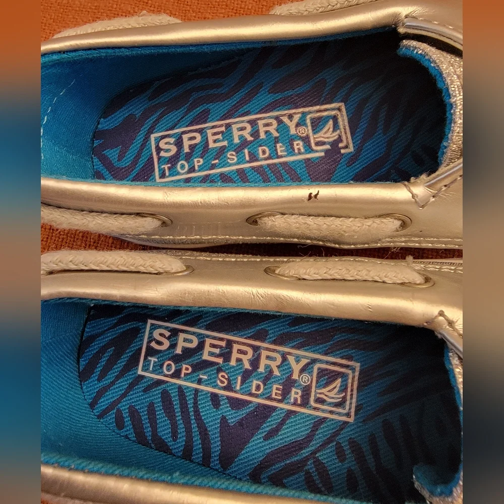 Sperry Silver Moccasins with Decorative Bow